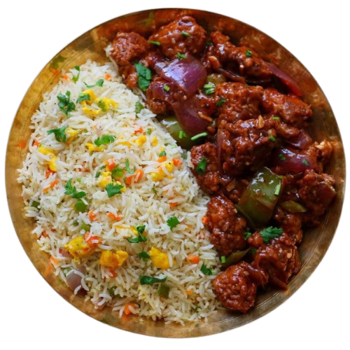Red Leaf Indian Restaurant - Main Course featuring Fried Rice on one side and Chilli Chicken on the other