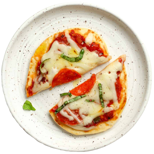 Red Leaf Indian Restaurant - Naan Pizza topped with sauce and cheese